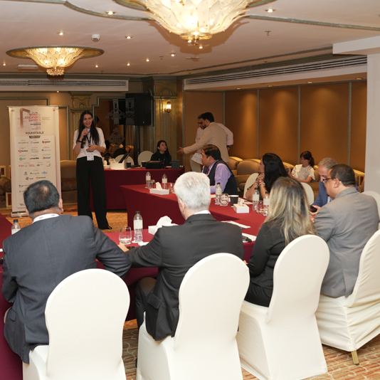 Global education summit attendees networking